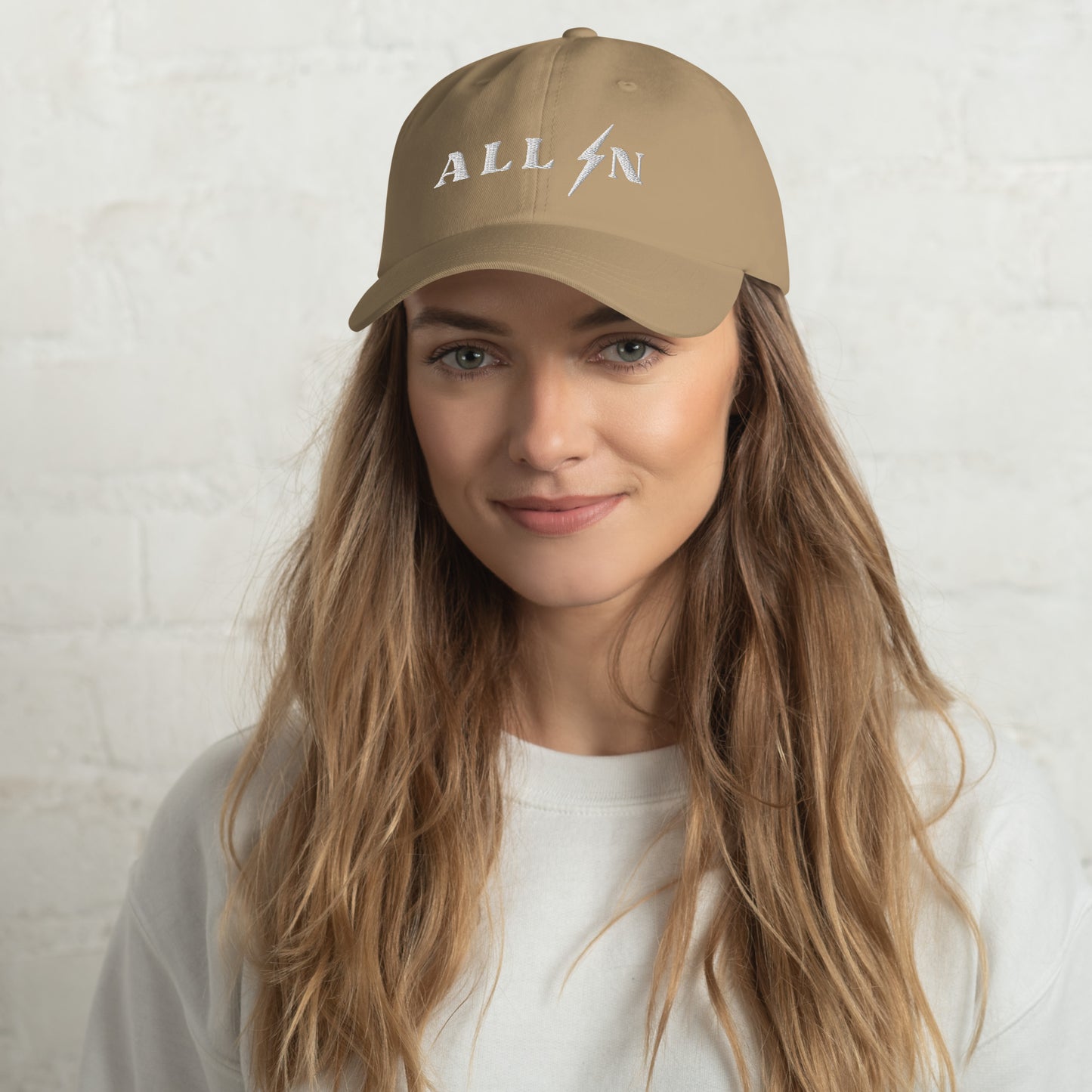 ALL IN white logo dad cap