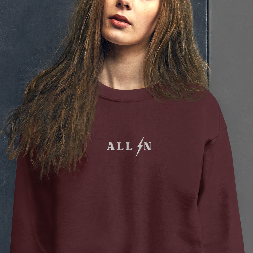 ALL IN white logo crewneck