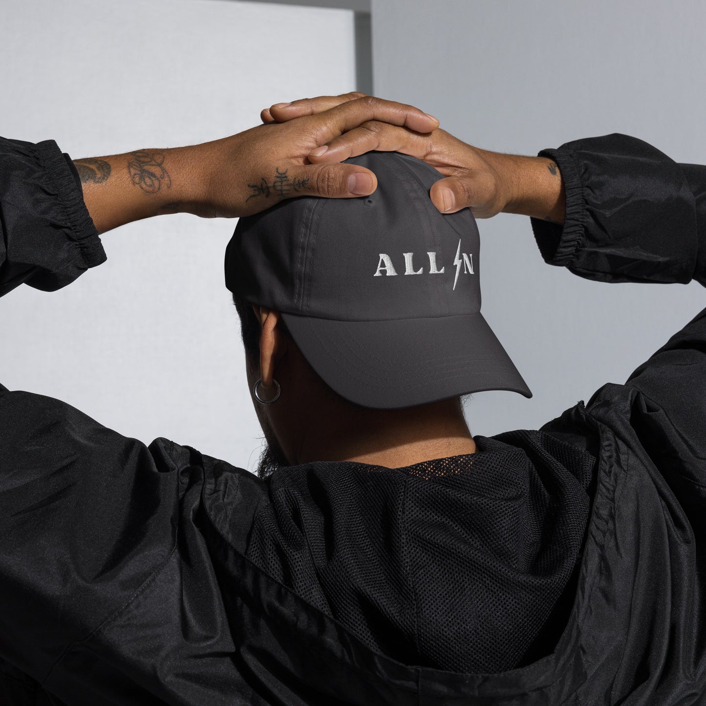 ALL IN white logo dad cap