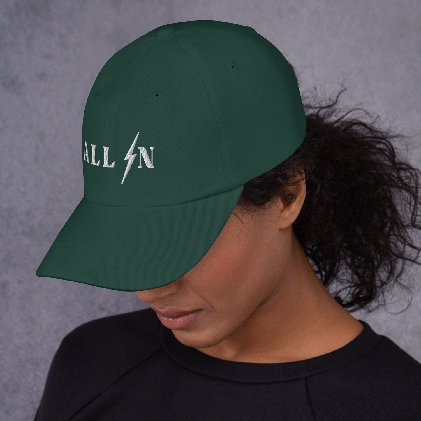 ALL IN white logo dad cap