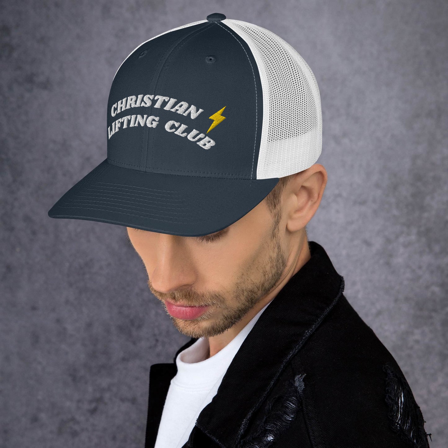 Christian lifting club trucker hat